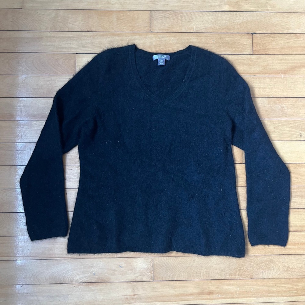 Charter Club Cashmere Sweater Womens XL Black V-Neck 2-Ply Long Sleeve Knit